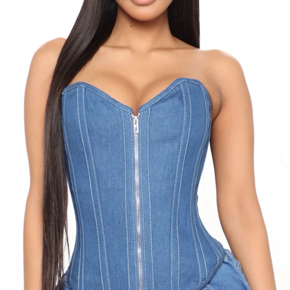 Fashion Nova Blue Denim Corset Top